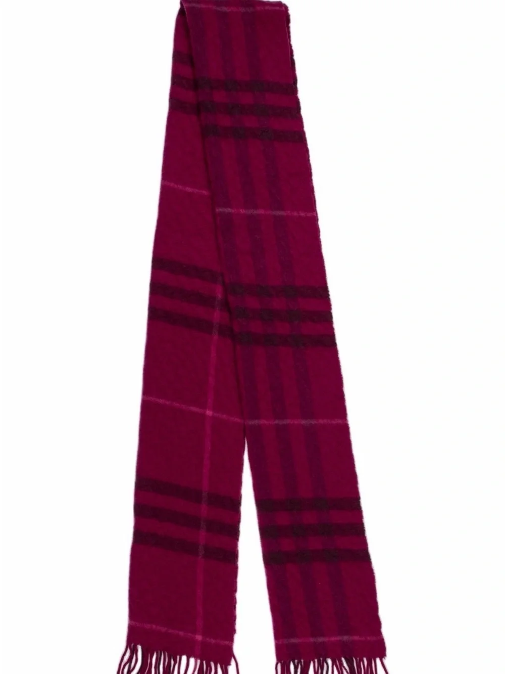 Burberry Burgundy Plaid Print Fringe Scarf